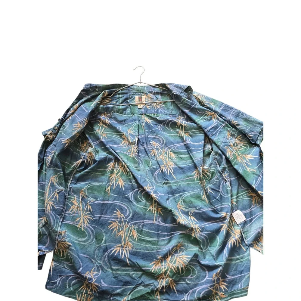 Tori Richard Vintage Honolulu Mens XL Blue Bamboo Cotton‎ Lawn Hawaiian Shirt